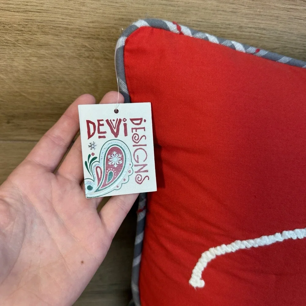 Devi Designs Joy Lumbar Decorative Throw Pillow Needlepoint Holiday Red Plaid